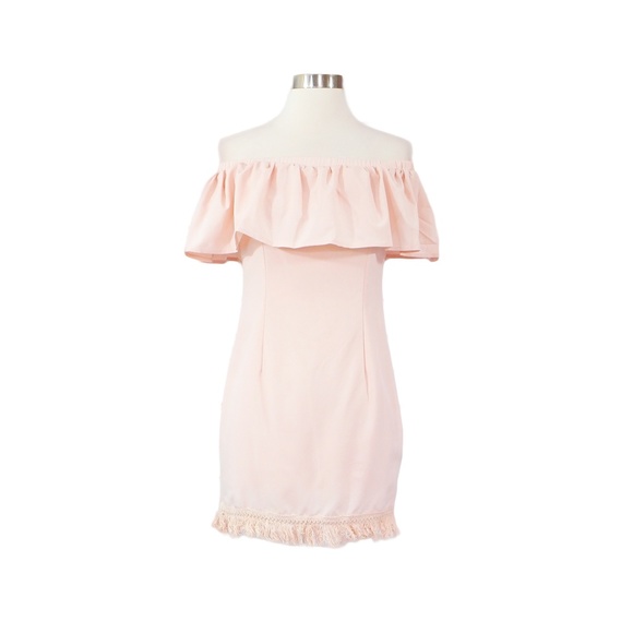 Pink Off shoulder Ruffle Tassel Dress - Picture 5 of 8